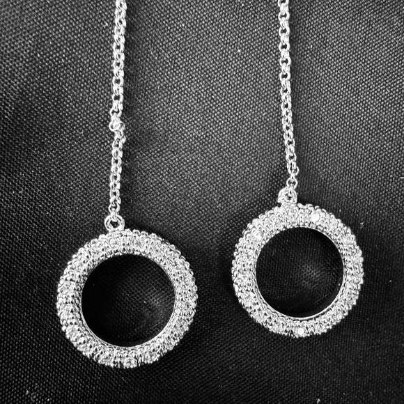 Sparkling 3” Pave Rhinestone Dangle Silver Earrings - Picture 2 of 6